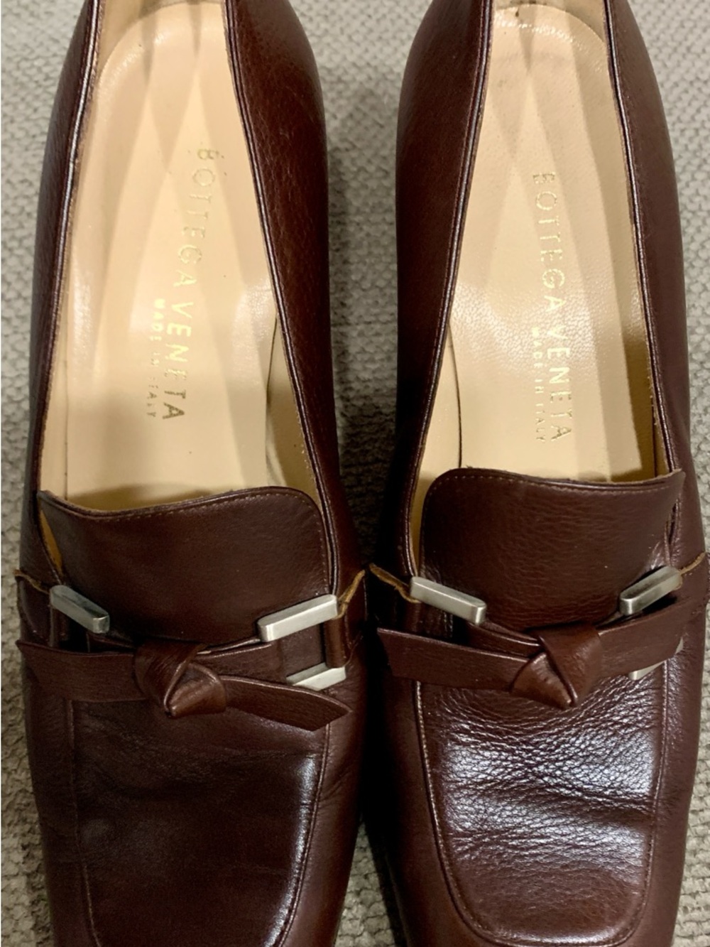 Bottega Veneta Dark Brown Leather Loafers with Silver Accents